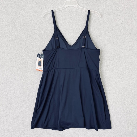 Lands End V Neck Tulip Wrap One Piece Swimsuit Swim Dress Size XXL Blue New - Picture 5 of 14